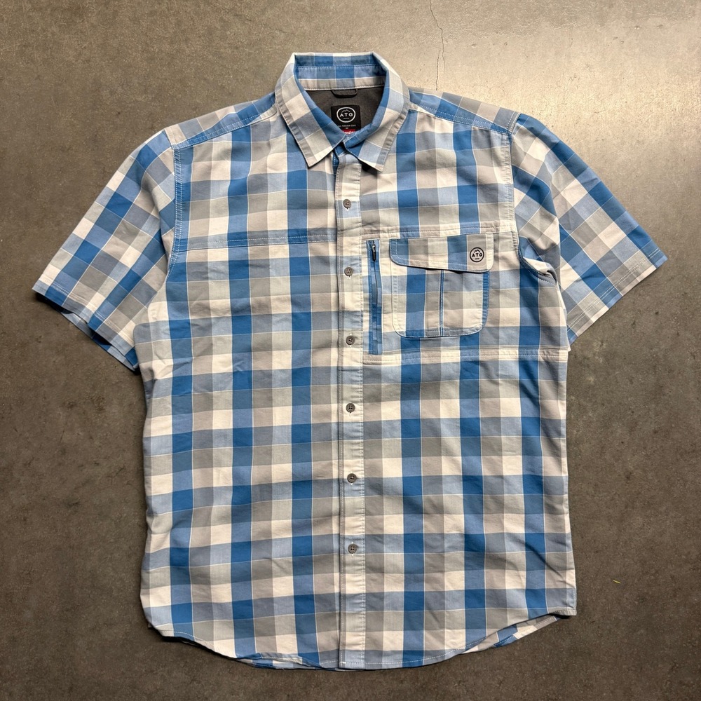 Wrangler ATG Mens Blue Short Sleeve Outdoor Hiking Shirt Medium Regular Fit
